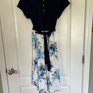 New Navy Blue & white dress, sz Lg